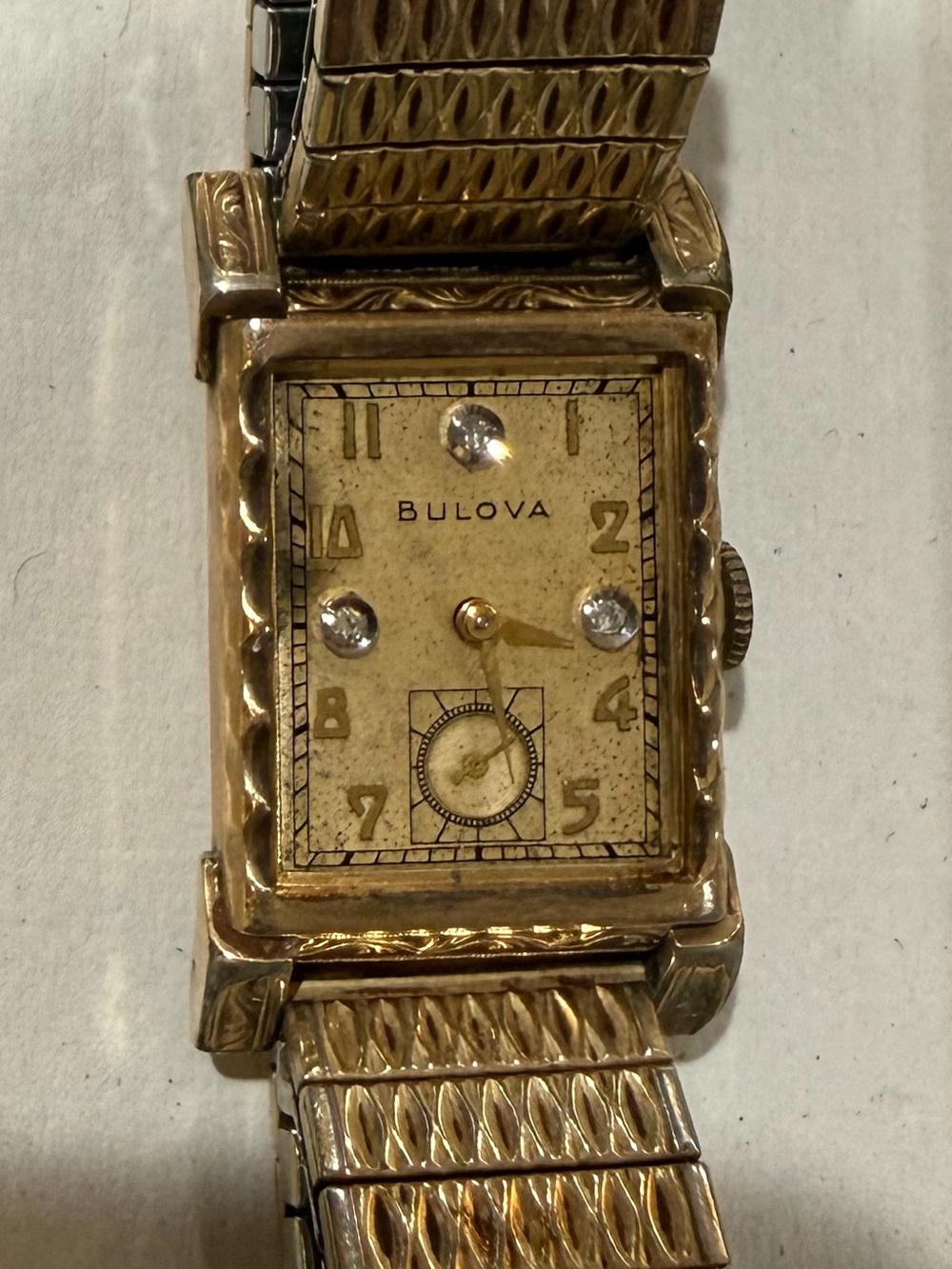 Bulova Gold-Tone Rectangular Watch with Cream Dial